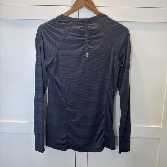 Athleta Womens Med Athletic Shirt Long sleeve Quarter zip Dk Gray zipper sleeve - Picture 11 of 12